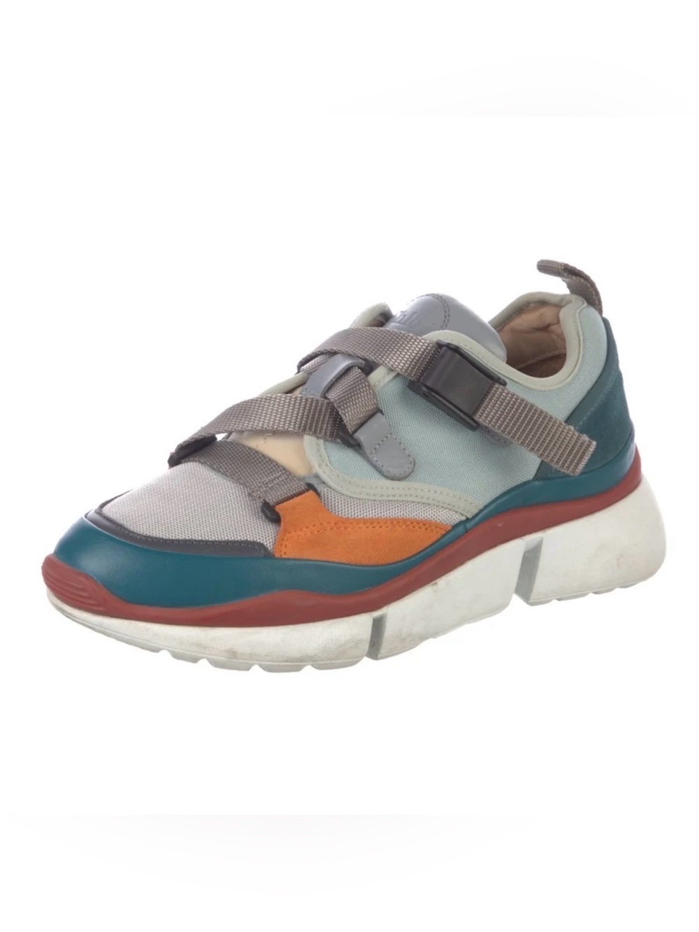 Chloé Multicolor Women’s Fashion Sneakers — Gray, Teal, Orange, Cream
